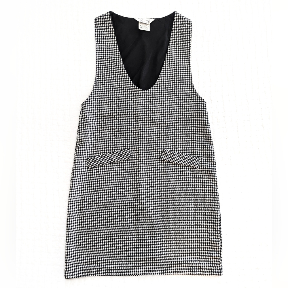 Selleca - Vintage 90s Grunge Academia Houndstooth Deep V-Neck Jumper Midi Dress